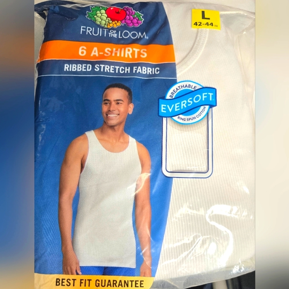 Fruit of the Loom White Ribbed Stretch A-shirts Tank Tops 6 Nwt